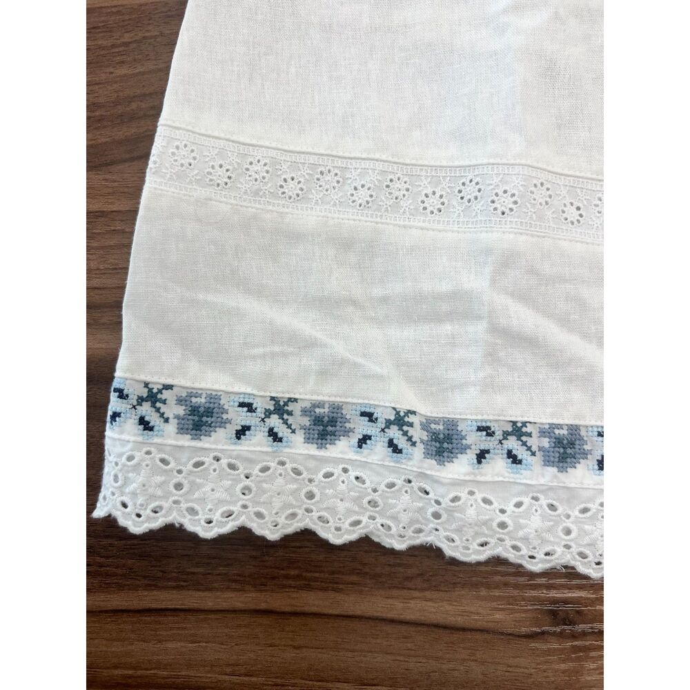 Caroline Constas XS Linen Blend Embroidered Maxi Skirt White Blue Boho Cottage - Picture 8 of 12